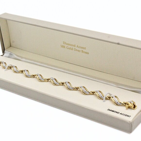 Exquisite PAJ China Diamond Accent 18K Gold Plated Sterling Silver Tennis Bracel - Picture 2 of 12